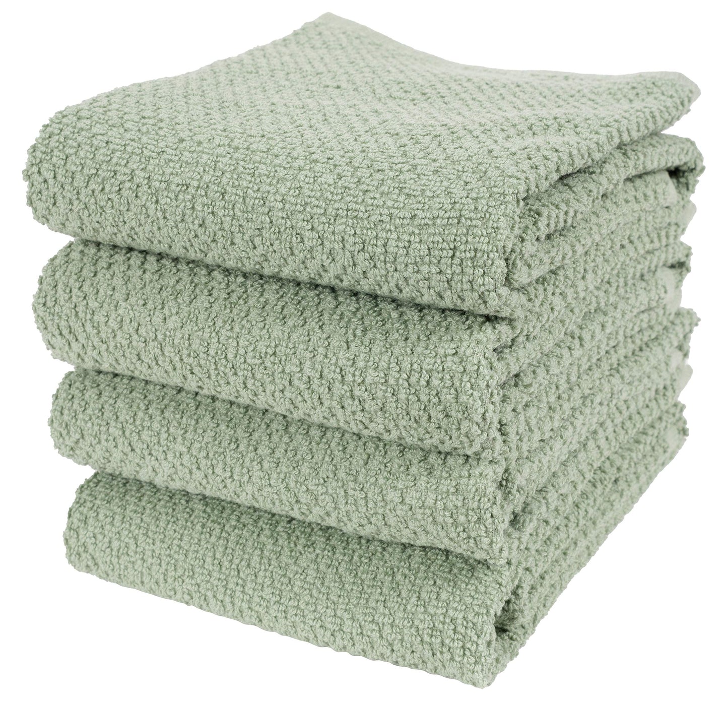 KAF Home Deluxe Popcorn Terry Kitchen Towels, Cotton Kitchen Dish Towels, Set of 4, French Green