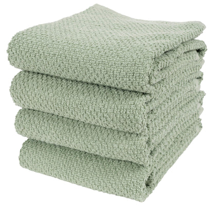 KAF Home Deluxe Popcorn Terry Kitchen Towels, Cotton Kitchen Dish Towels, Set of 4, French Green