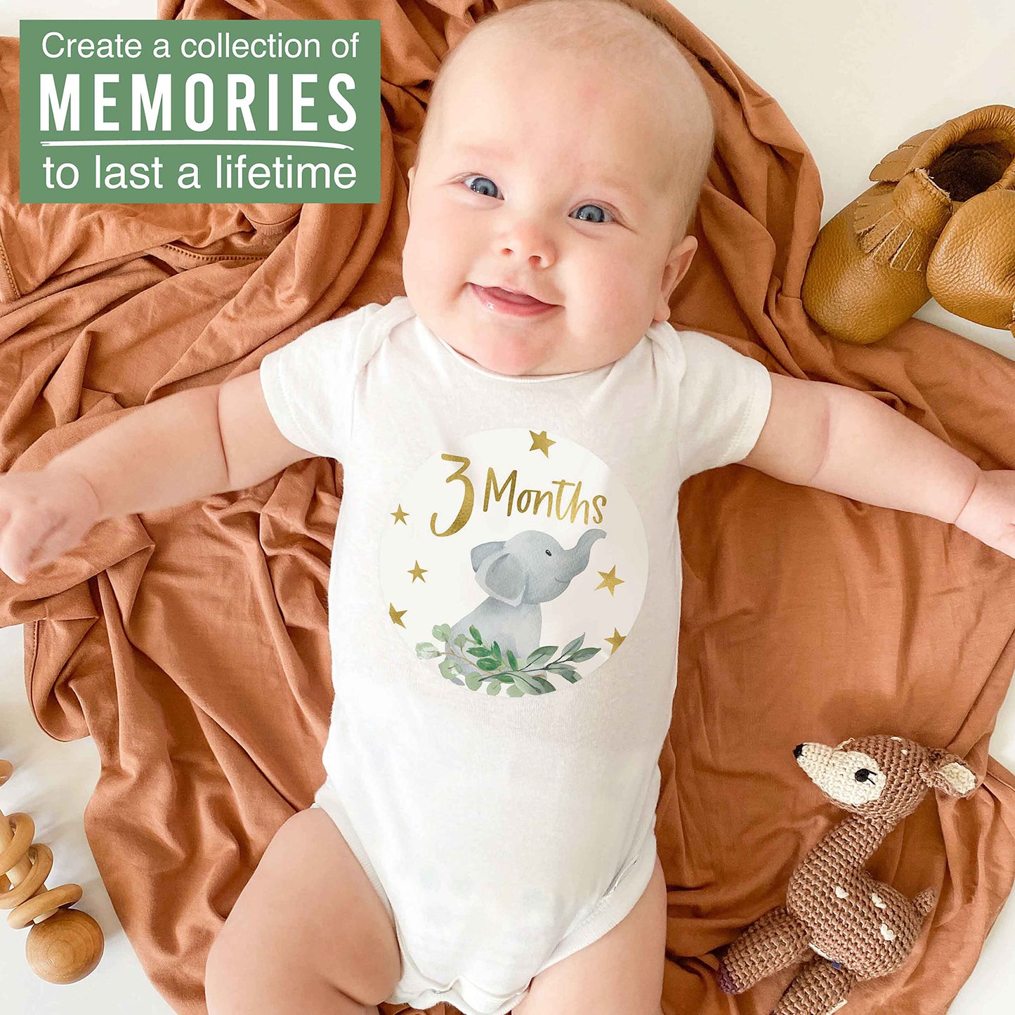 Hadley Designs 20 Monthly Baby Milestone Stickers-Elephant Baby Monthly Milestone Stickers, Newborn, Photo Props