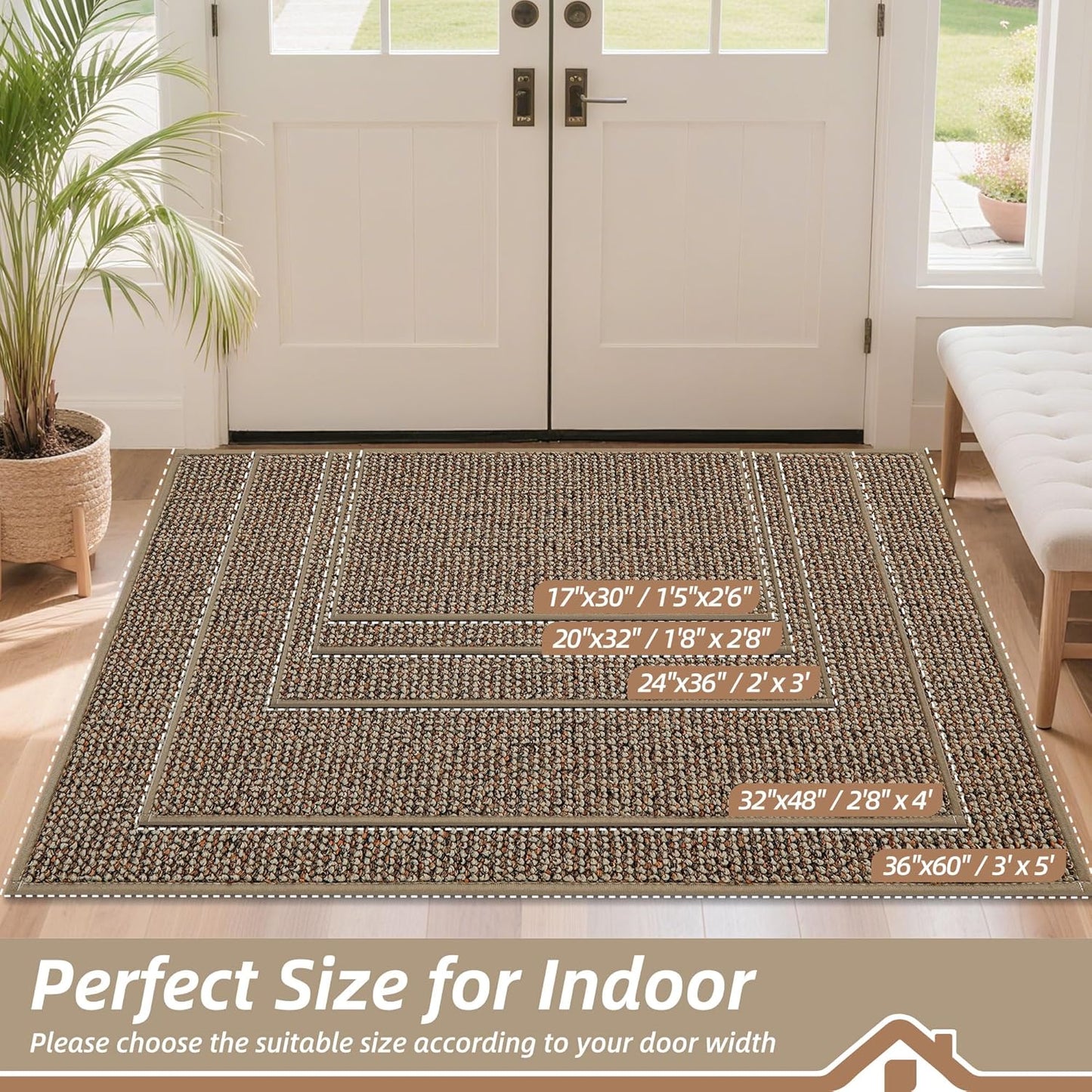 BEQHAUSE Dirt Trapper Door Mat - Non-Slip, Washable Entrance Mat | 20" x 32", Beige, Dirt Resistant & Absorbent