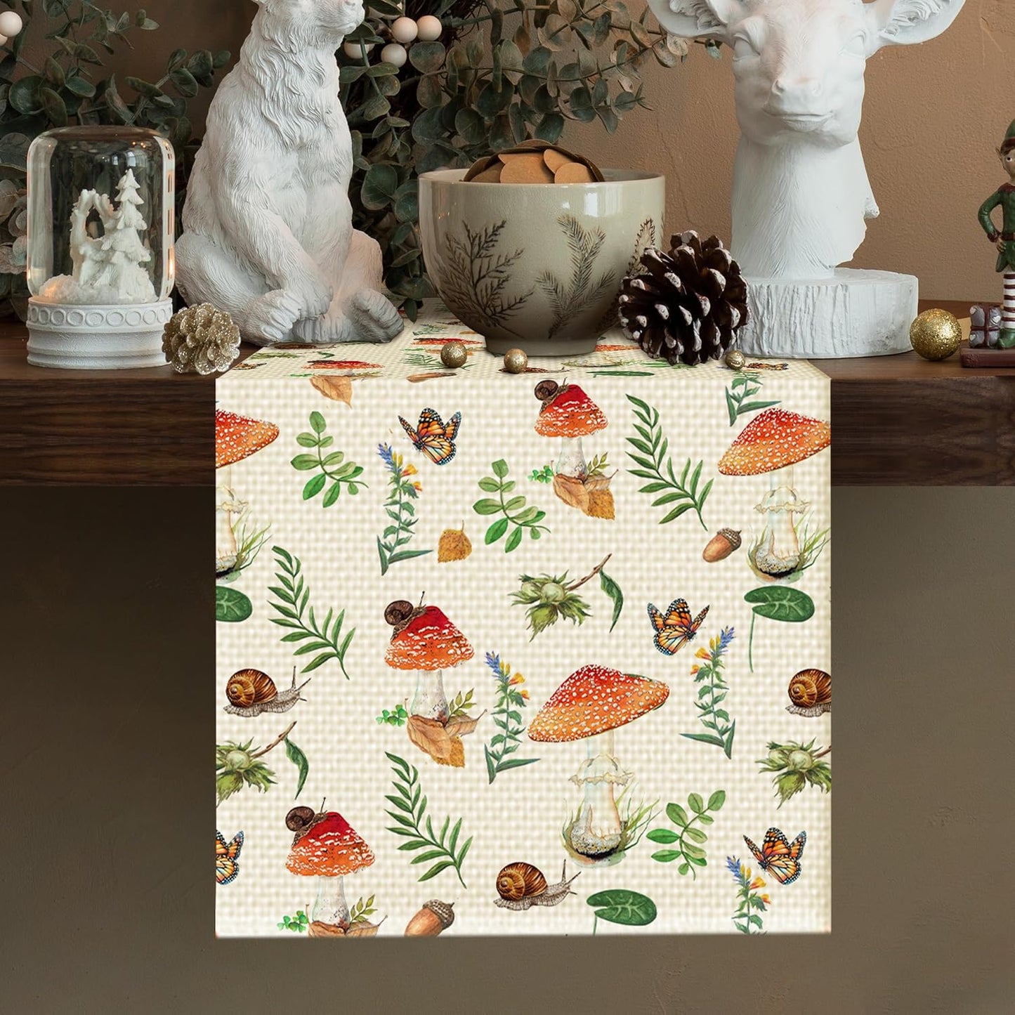 13 72 Inch Mushroom Floral Table Runner Seasonal Spring Kitchen Dining Linen Table Decoration for Indoor Outdoor Home