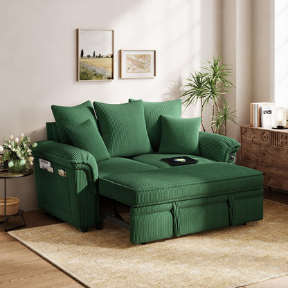 LINSY HOME Sectional Loveseat Sofa with Pull Out Chaise (Green, 62.5'')