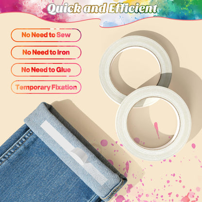 Hoacm 2 Rolls Double Sided Fabric Tape, Extra Strong Hem Tape No Sew No Iron, Fabric Adhesive Tape for Quick Clothing Hemming, Repairs & DIY Crafts (0.5inch x 40ft + 1inch x 40ft)