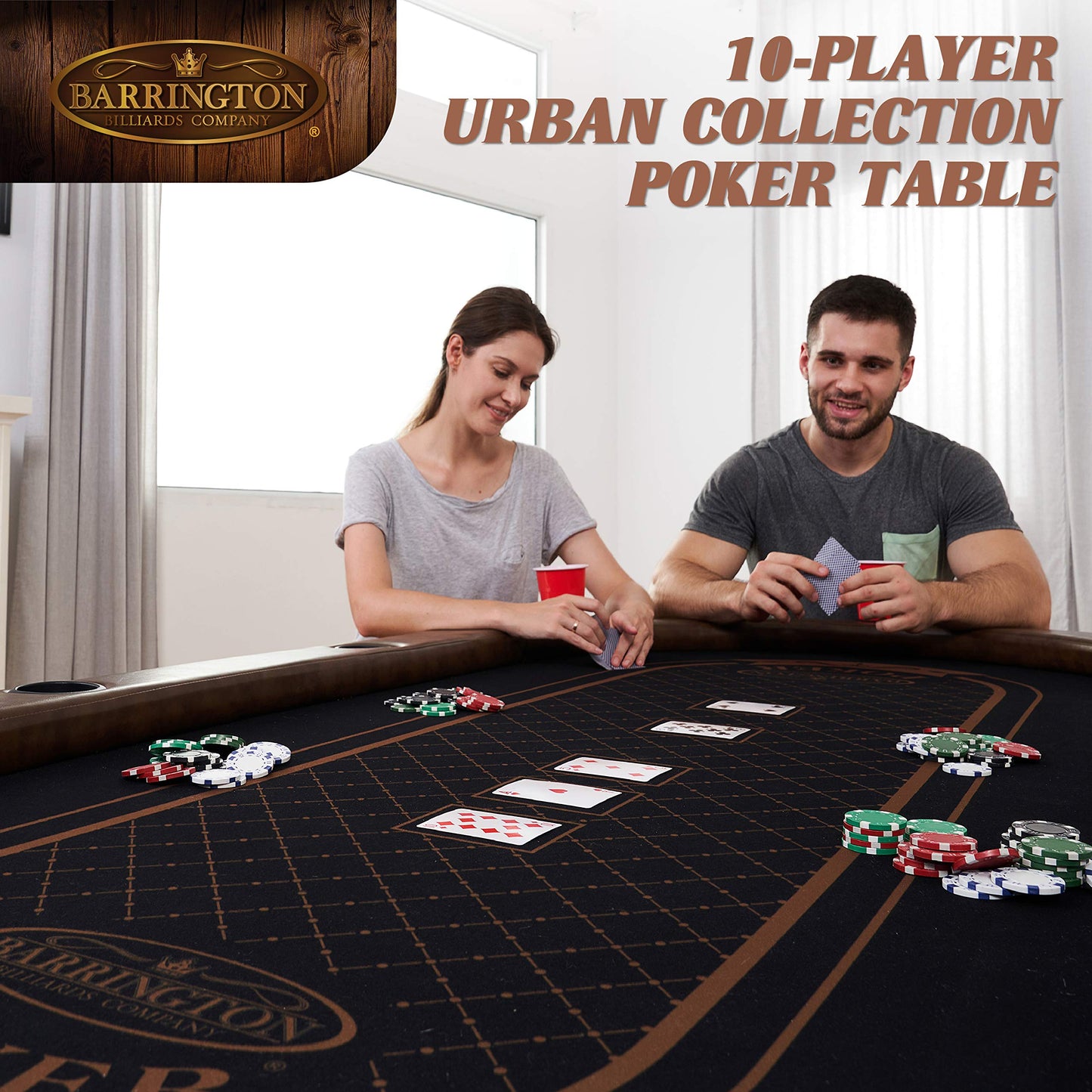 Barrington Billiards 10 Player Urban Collection Poker Table with Dining Top, Grey/Brown, 87 Inches