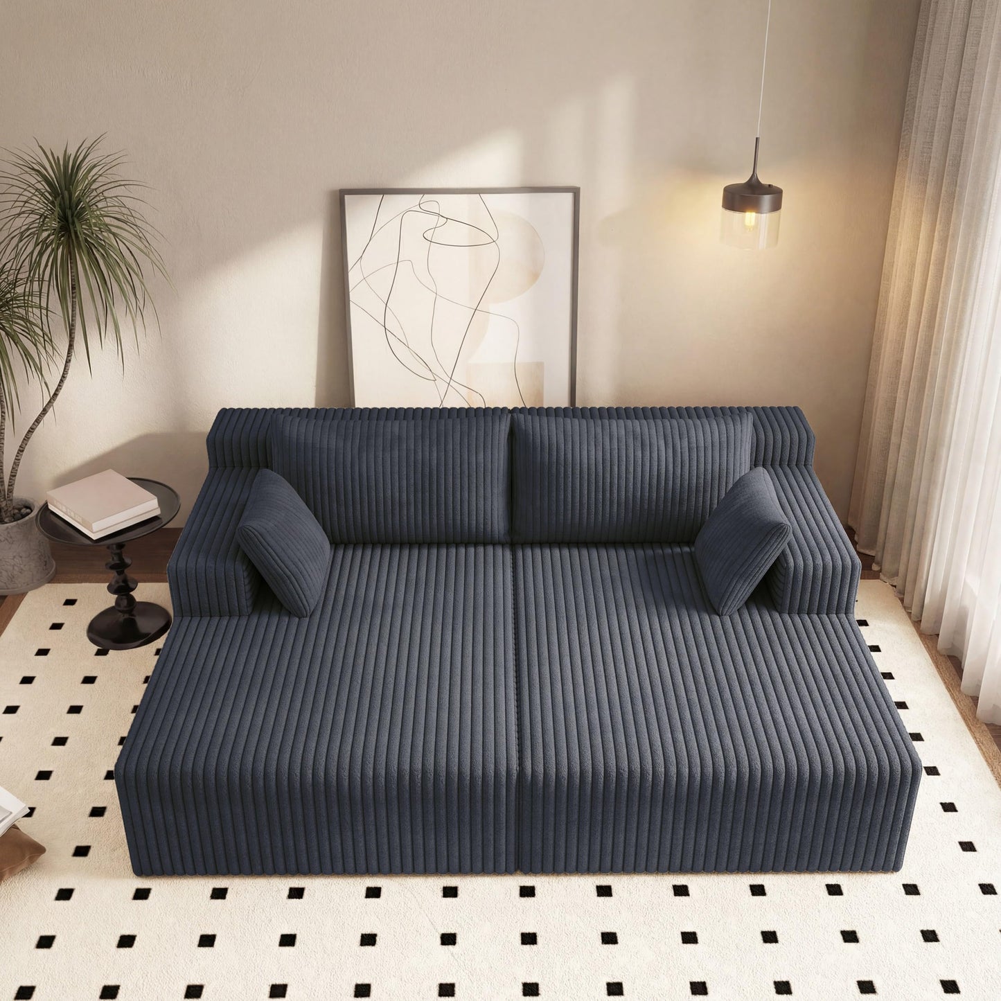 KEIKI 71" L Oversized Double Lounge Chaise Indoor, Corduroy Deep Seat Sectional Modular Couch Sleeper Loveseat Chair, Boneless Upholstered Reading Lazy Cloud Plush Sofa Bed for Living Room, Bedroom