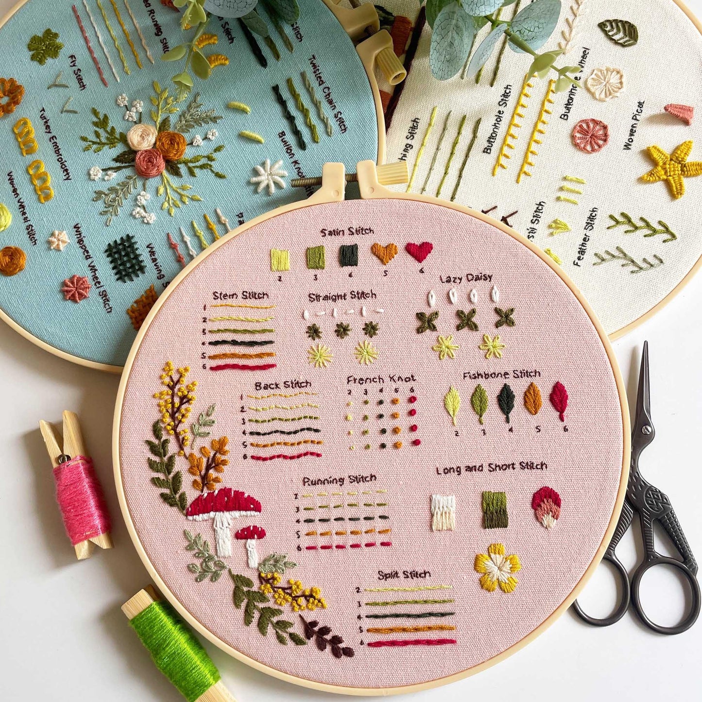 Myfilicity Embroidery Beginners Stitch Practice kit, 3 Embroidery Starter Kits, Learn 30 Different Stitching Techniques for Craft Enthusiasts to Hand-Stitch Fabric and Learn Embroidery Skills…