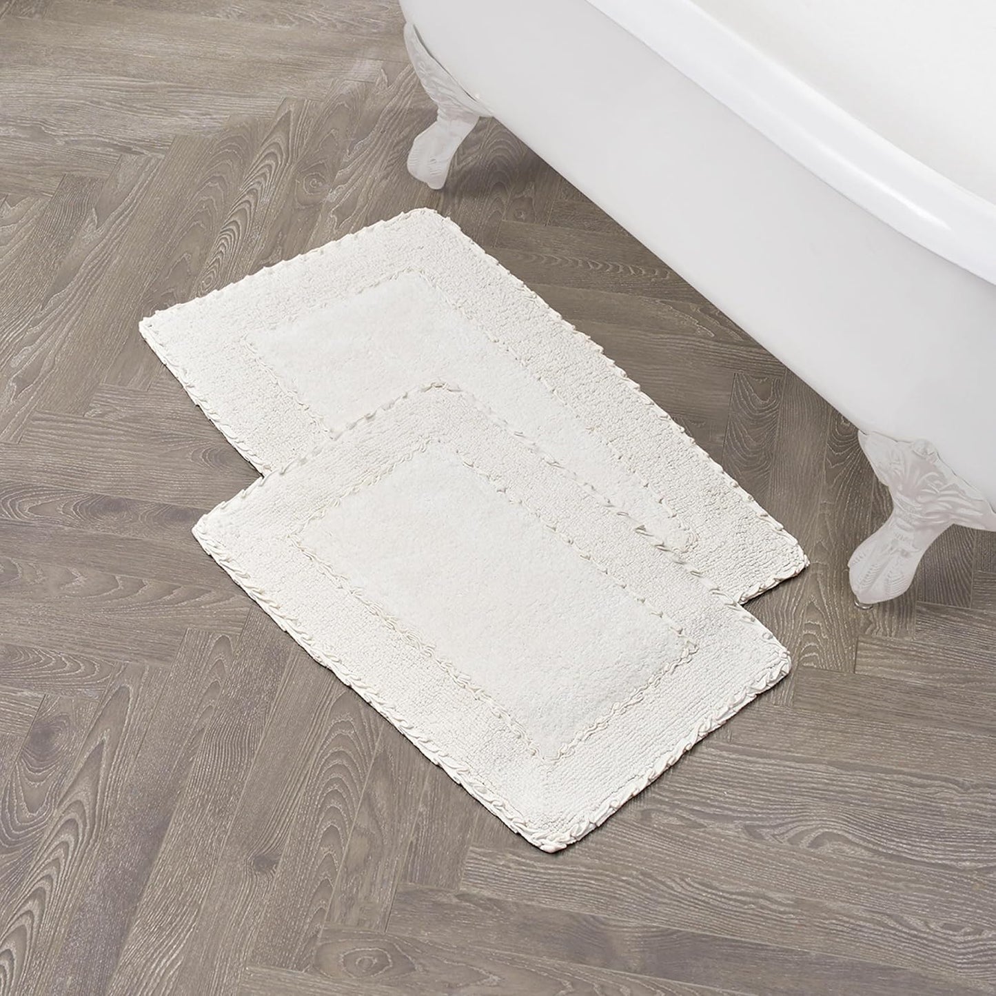 Laura Ashley Ruffle Cotton Bath Rug Set, 2-Piece, Ivory