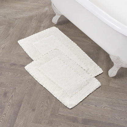 Laura Ashley Ruffle Cotton Bath Rug Set, 2-Piece, Ivory