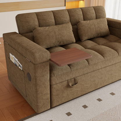 KEIKI 65" Convertible Sleeper Sofa Bed, 3-in-1 Folding Chenille Futon Couch with Adjustable Backrest, Double Loveseat Sofa with Pillows & Armrest Storage for Guest Room, Bedroom, Office