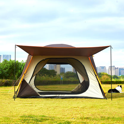 KTT Extra Large Tent 12 Person,Family Cabin Tents,Awning,2 Rooms,4 Doors and 4 Windows with Mesh,Straight Wall,Waterproof,Double Layer,Big Tent for Outdoor,Picnic,Camping,Family Gathering(Brown)