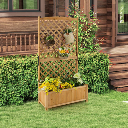 Giantex Raised Garden Bed with Trellis 2 Pack, 72'' Wooden Planter Box Outdoor w/Privacy Screen Roof, Large Vertical Garden Planter w/Drainage Holes for Climbing Plants, Patio Balcony Backyard
