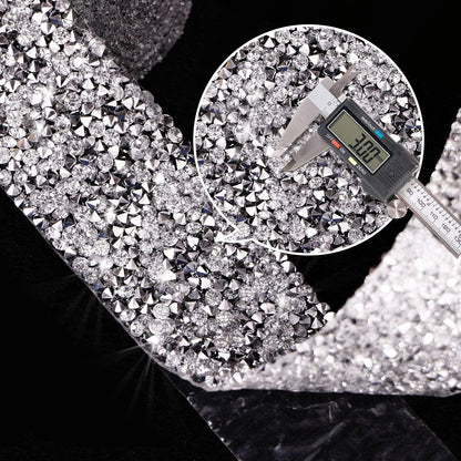 Locacrystal Bling Crystal Rhinestone Ribbon Self-Adhesive Iron on Resin Diamond Ribbon Wrap Roll DIY Bling Stickers for Wedding Clothing Cars Crafts Dress Decoration（Silver,1.18inch x 3yard）