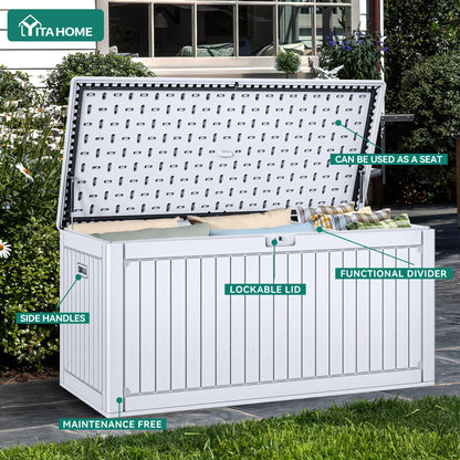 YITAHOME 320 Gallon Double-Wall Deck Box with Divider & Side Handles, Outdoor Large Storage for Patio Furniture Cushions, Garden Pool Accessories, Water Resistant & Lockable