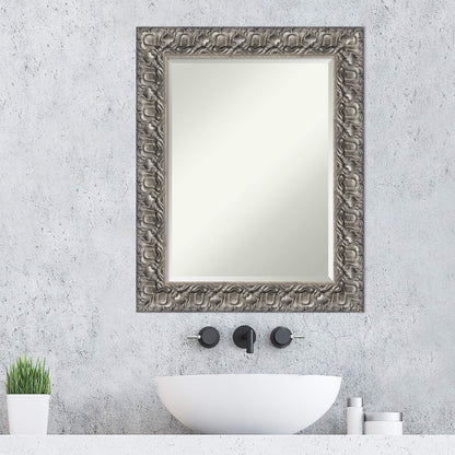 Amanti Art Silver Bathroom Mirror for Over Sink, 30x24 Silver Luxor Rectangle Vanity Mirror, Medium Traditional Wood Frame, Hangs Horizonally and Vertically, Bathroom Wall Decor, Beveled Edge