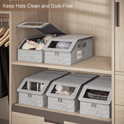 WYZJC 4 PCS Hat Organizer for Baseball Caps, Multi Functional Storage Box (Accommodates 48 Hats) with Visible Window and Zipper - Gray