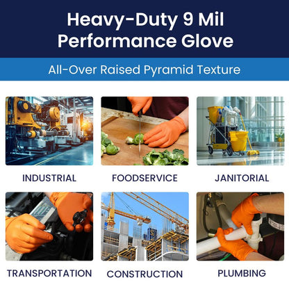 Adenna ProWorks CATCH Disposable Nitrile Gloves – 9 Mil, Heavy Duty Work Rubber Glove with Raised Pyramid Grip, Non–Latex & Powder Free, Pack of 100, Large, Orange