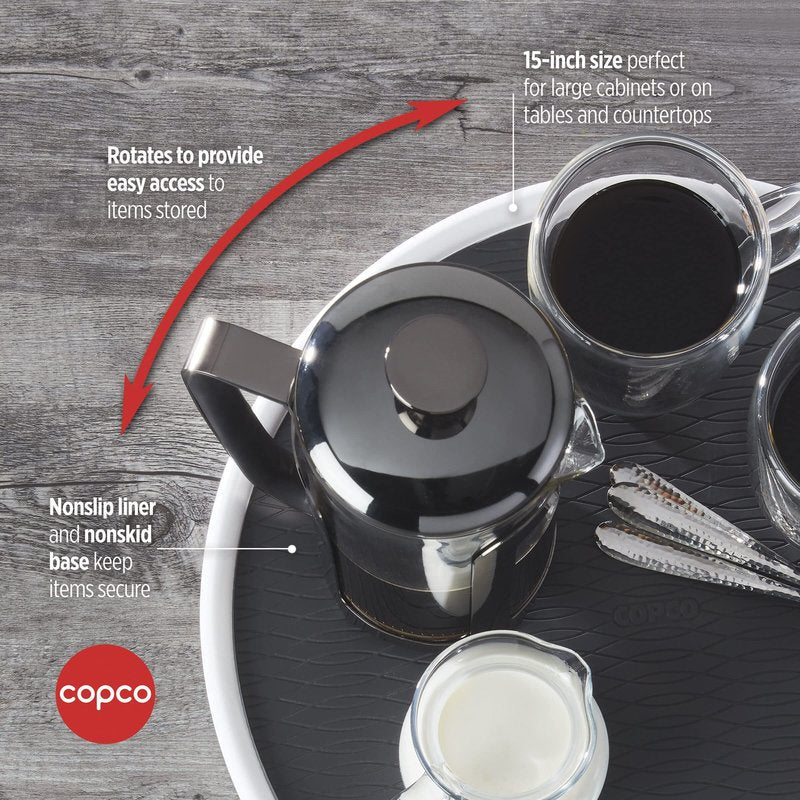 Copco Pro 15-Inch Lazy Susan Turntable, Non-Skid Pantry or Cabinet Organizer for Spices, Condiments, and Bottles, Smooth Rotation, Charcoal Finish