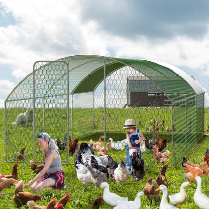 Milleloom Large Metal Chicken Coop, Outdoor Wire Mesh Poultry Cage with 4 Corner Reinforcement Ribs ((9.8' W x 19.7' L x 6.6' H)