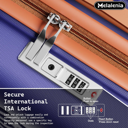 Melalenia Luggage Sets 7 Piece Hard Shell Carry on Suitcase with Spinner Wheels and TSA Lock, Lightweight Travel Duffel Bag for Women, Men, Navy Brown