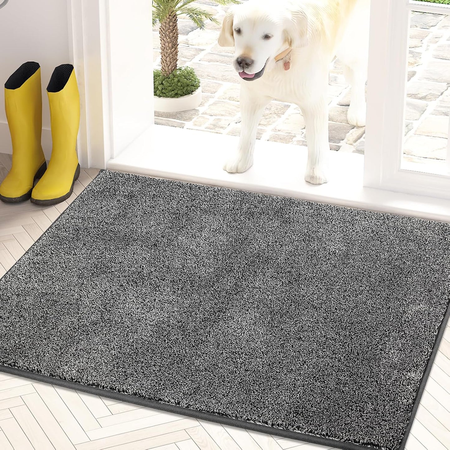 PURRUGS Non-Slip Dirt Trapper Door Mat 20" x 31.5", Machine Washable Entry Rug, Light Grey-Dark Grey