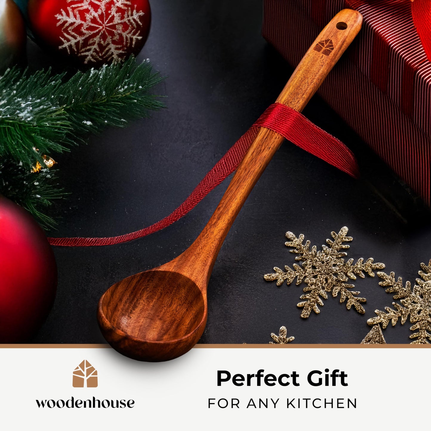 Wooden Ladle for Cooking, Soup Spoon Ladle – Teak Wooden Serving Spoon, 12.4″ Handle, Medium Scoop Size 2 oz – Eco Friendly, Natural and Sustainable