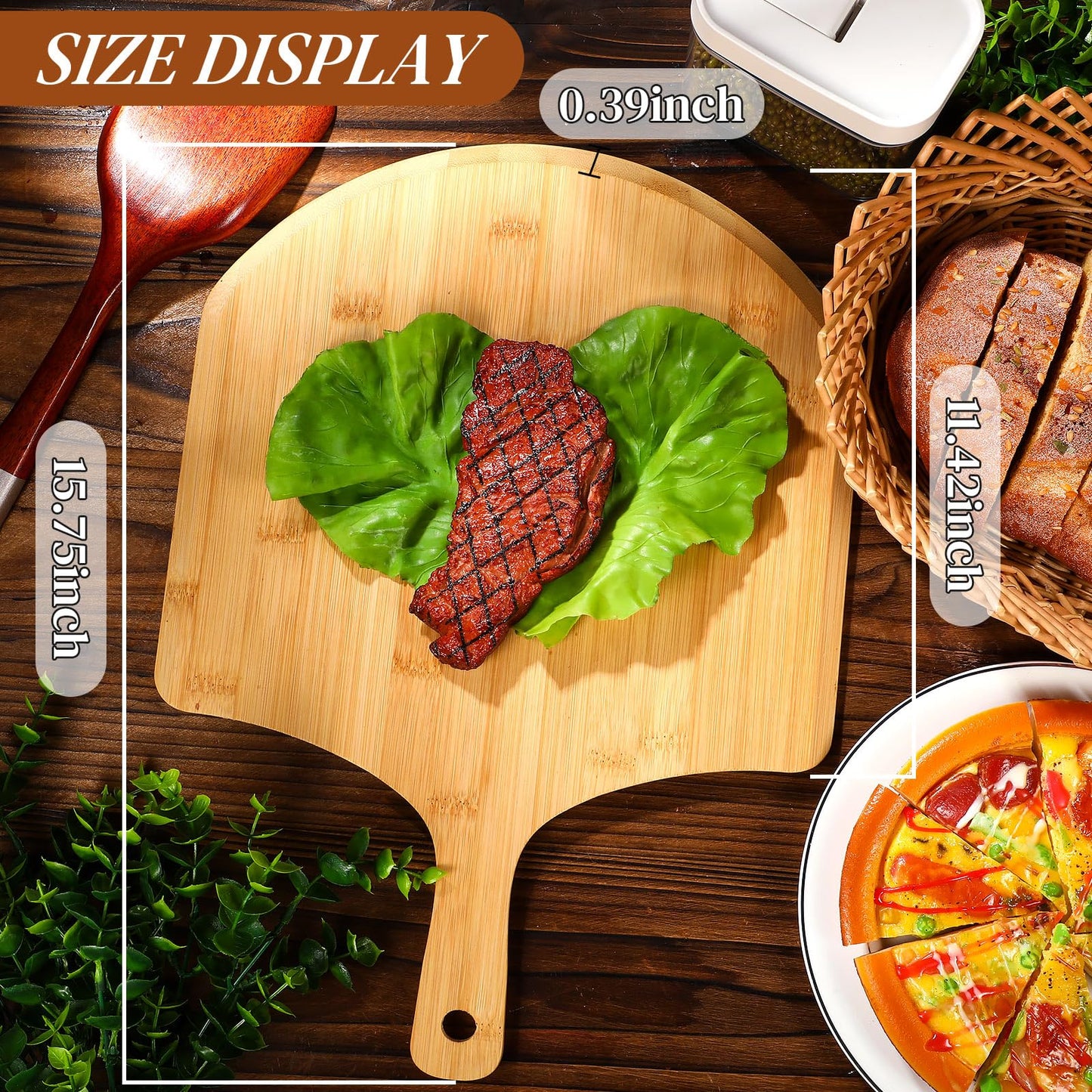 Gerrii 9 Pcs Wooden Pizza Peel 15.75 Inches Bamboo Pizza Peel Cutting Board pie Platters Paddle Spatula with Handle for Baking Oven Vegetables Fruits Cheese Board Homemade Kitchen Accessory