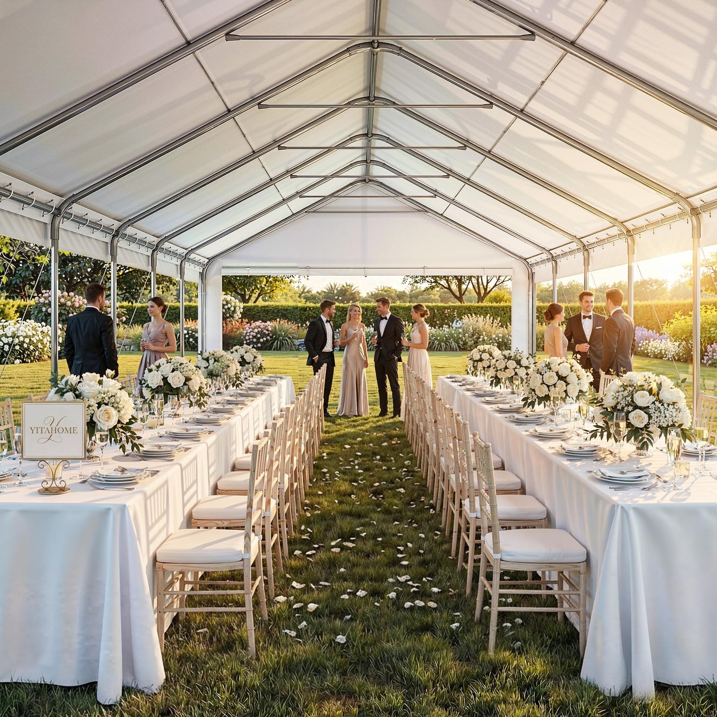 YITAHOME 20x50FT Party Tent Heavy Duty Wedding Tent Event Shelters Outdoor Canopy Upgraded Steel Carport with Removable Sidewall Windows for Commercial and Parties