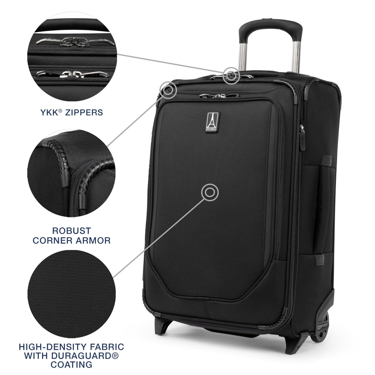 Travelpro Crew Classic Lightweight Softside Expandable Carry on Luggage, 2 Wheel Upright Rollaboard Suitcase, Men and Women, Carry On 22-Inch, Black