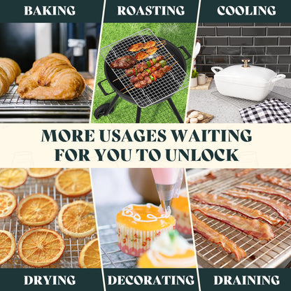 Cooling Racks for Cooking and Baking - 10"x14.75" Oven Safe Premium Stainless Steel Heavy Duty Baking Rack Tight-Wire, Fits Jelly Roll Pan Rack for Roasting & Grilling & Cooking - Set of 2