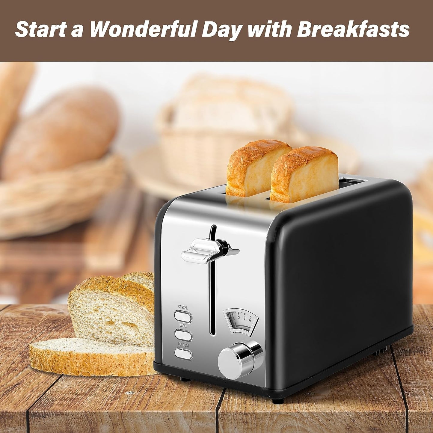 YSSOA 2-Slice Toaster, Extra Wide Slot & Removable Crumb Tray, Retro Stainless-Steel Style, 5 Browning Settings, New
