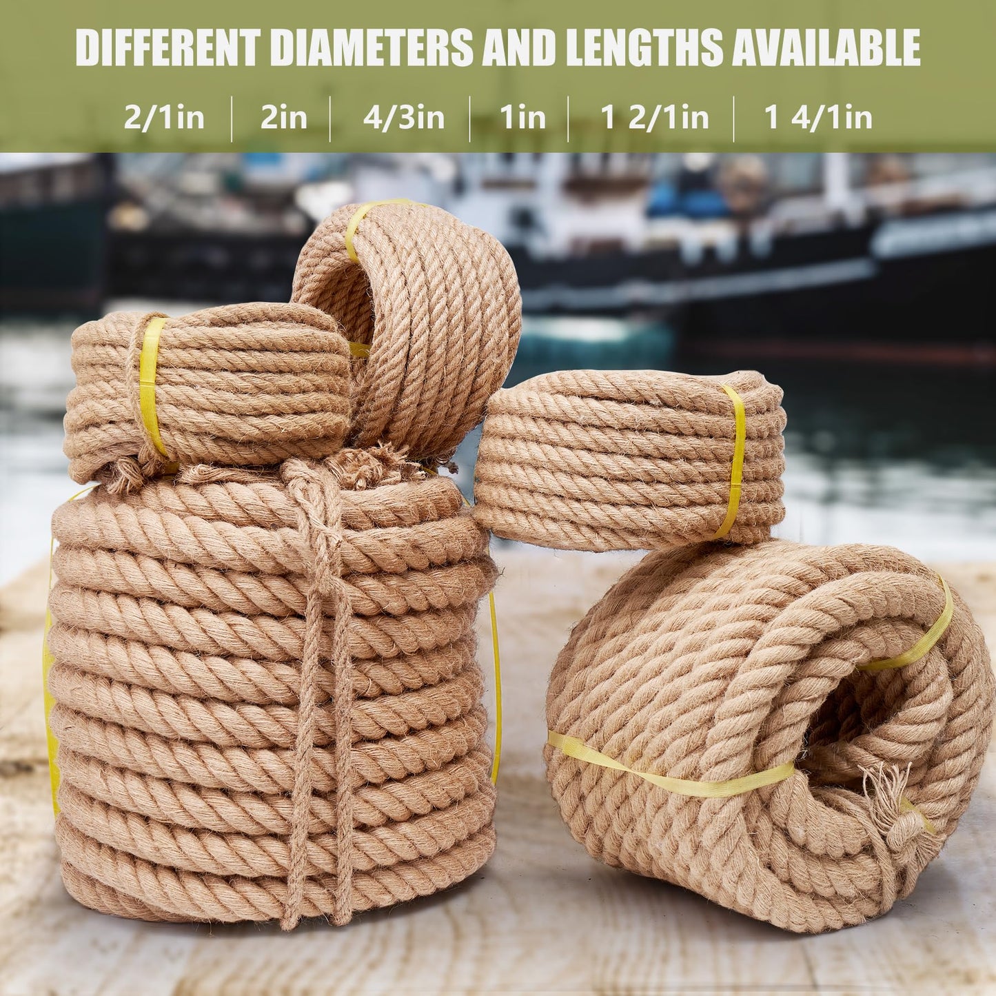 Heavy Duty Jute Rope - 1 Inch, 50 Feet, Natural Hemp for Crafts, Gardening, Bundling, Climbing, Hammock, Nautical, Tug of War, Railings, Home Decorating