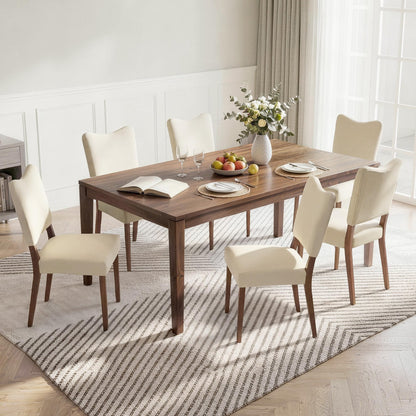 KISLOT Upholstered Dining Chairs Set of 4, Modern Velvet Kitchen Chairs with Solid Wood Legs, High Back Wooden Dining Room Chairs with Dark Walnut Color Legs for Farmhouse Kitchen Dining Room, Linen