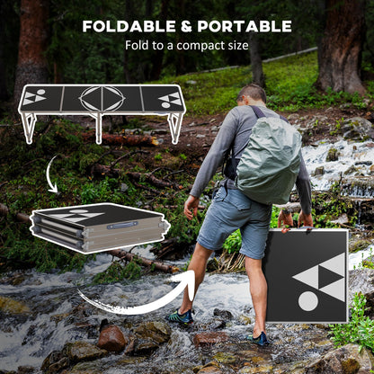 8ft Portable Beer Pong Table with Adjustable Legs, Folding Camping Table, Aluminum Picnic Table, for Party, Travel, BBQ, Beach, Black and White