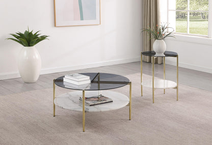 Coaster Home Furnishings Jonelle 2-Piece Round Coffee and End Table Set Gold