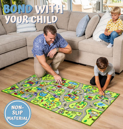 ToyVelt Kids Car Rug Playmat - Large 60” x 32” Educational City Play Mat for Kids Ages 3–12, Soft Polyester with