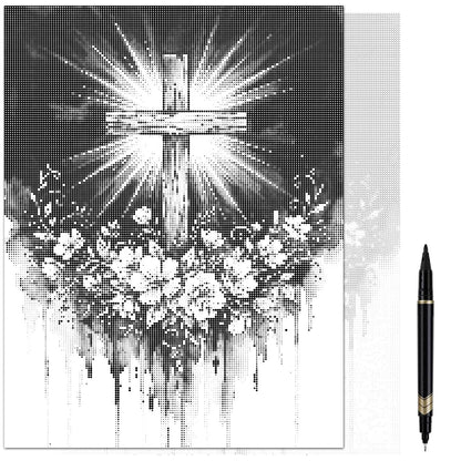 On The Dot Art Dot Painting Kit for Adults |Faith in Bloom Christian Cross 13x17 Canvas with Dual Tip Marker|Activity Alternative to Diamond Painting|No Tiny Pieces No Mess Floral Faith Frameable Gift