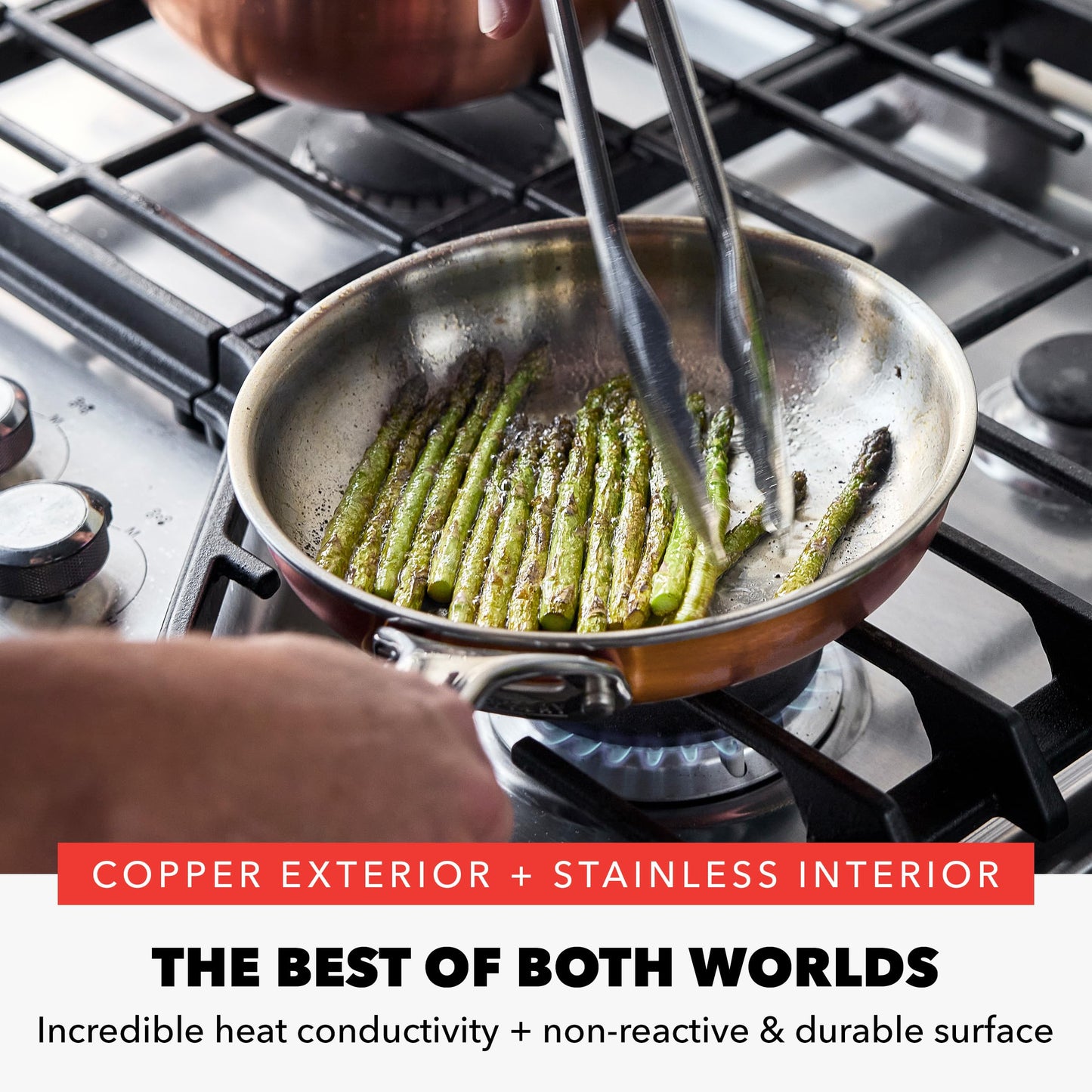 GreenPan x Bobby Flay 8 Piece Copper Clad Pots & Pans, Induction Ready Cookware, Measurement Markings, Stainless Steel Base & Interior, Oven Safe to 500˚F