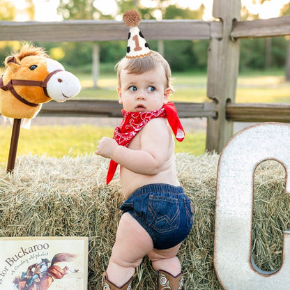 MAMUXI Cow Print 1st Birthday Hat - Cowboy One Birthday Decorations, My First Rodeo Party Cone Hat, Little Cowboy Smash Cake Photo Props, Western Farm Cow Party Cap (Cowboy Birthday Hat)