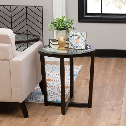Powell Marta Umber Brown Wooden Three Piece Coffee and End Table Set with Tempered Glass Tops