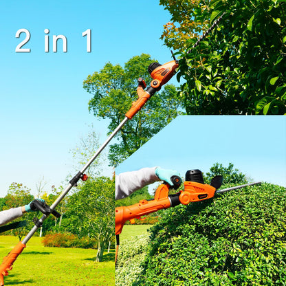 GARCARE 2 in 1 Hedge Trimmer Corded - 4.8A Telescopic Pole Hedge Trimmer, 18" Dual-Action Blade & Adjustable Head, Long Reach Branch Cutter for Tall Bushes