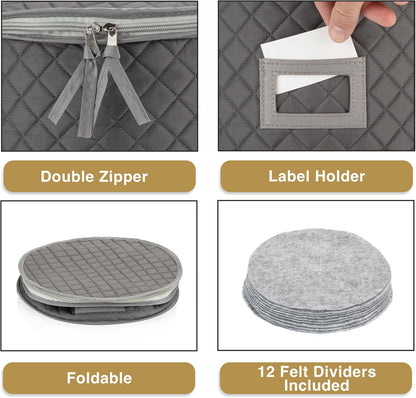 Gray China Storage Case for Salad Plates, 10" W x 6" H, Includes 12 Felt Separators, Stackable with Padded Interior