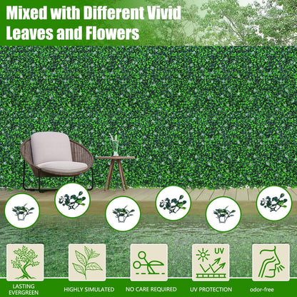 EverNature EverNture 71"x144"(72 SQFT) Grass Wall Panels, Artificial Grass Backdrop, Fake Greenery Plant Boxwood Roll with Flower, Green Wall Decor for Outdoor Indoor Patio Garden Backyard