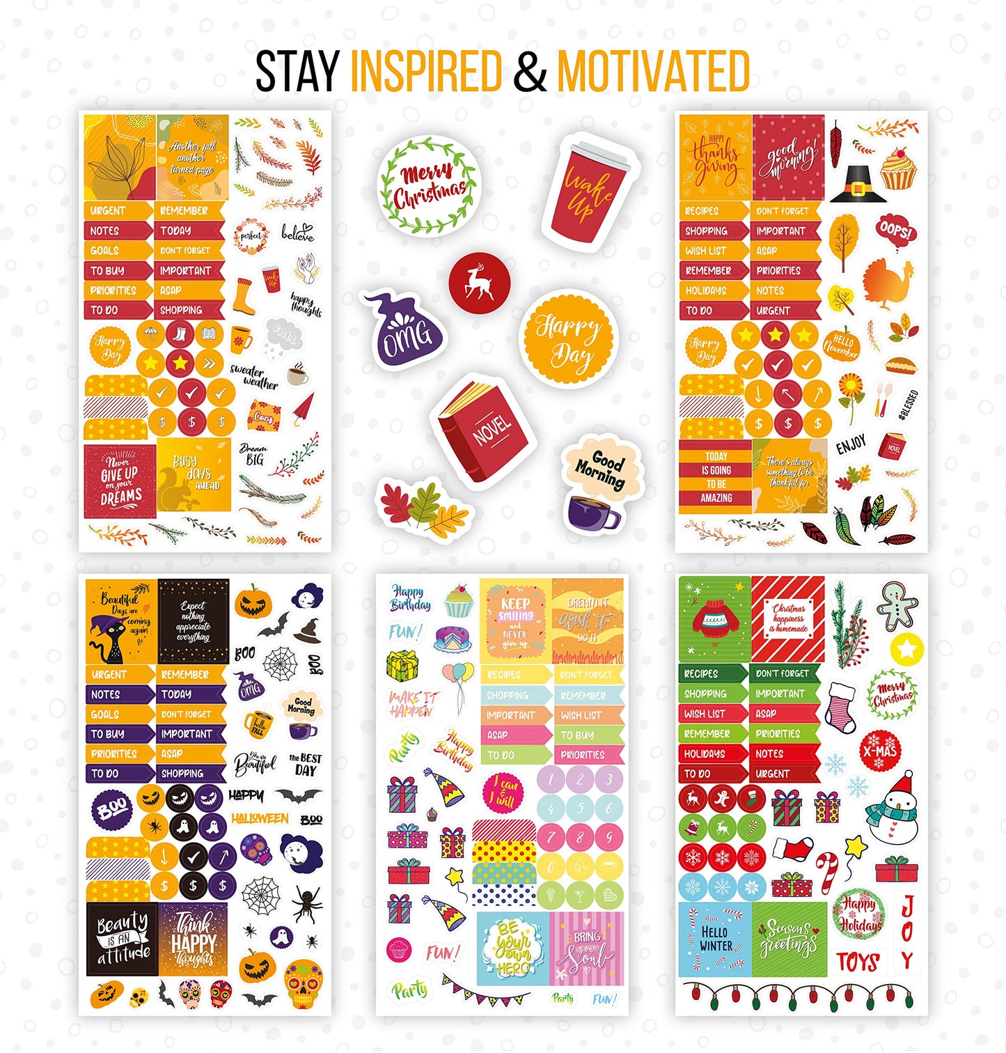 Vladi Creative Expanded Aesthetic Planner Stickers – Contains 1397 Pcs, 23 Sheets with Numbered Dates, Seasonal, Scrapbook, Calendar & Journal for Monthly Planning, Organization, and Creative Fun