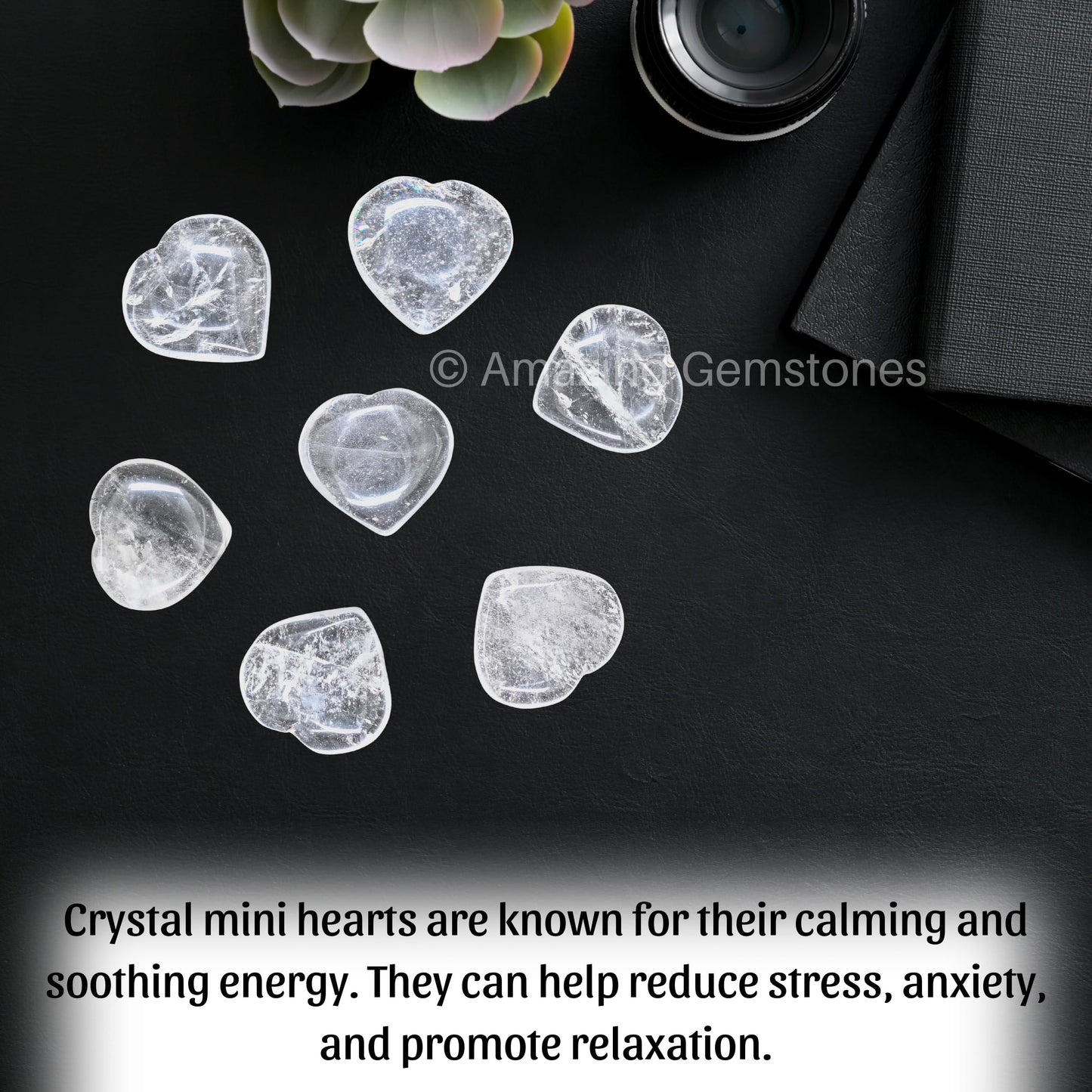 Amazing Gemstone Clear Quartz Stone Heart - Pack of 2 Crystal Heart Stones Rocks - Corazones De Piedra Crystals and Healing Stones Heart Shaped Crystal - Stocking Stuffers Gifts