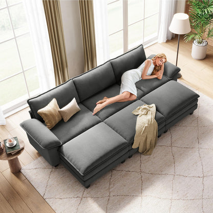 LINSY HOME Modular Sectional Sofa - 123 Inch Oversized Corduroy Cloud Couch with Movable Ottoman Soft Modern Comfy Sofa Set for Living Room Apartment Office, Grey