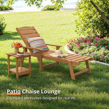 LUE BONA Outdoor Chaise Lounge Chairs Set of 2, HDPS Chaise Lounger, 5 Positions Adjustable Lounge Chairs, Pool Lounge Chair with Wheels for Poolside, Patio, Restaurant, 3 Year Warranty, Teak Color
