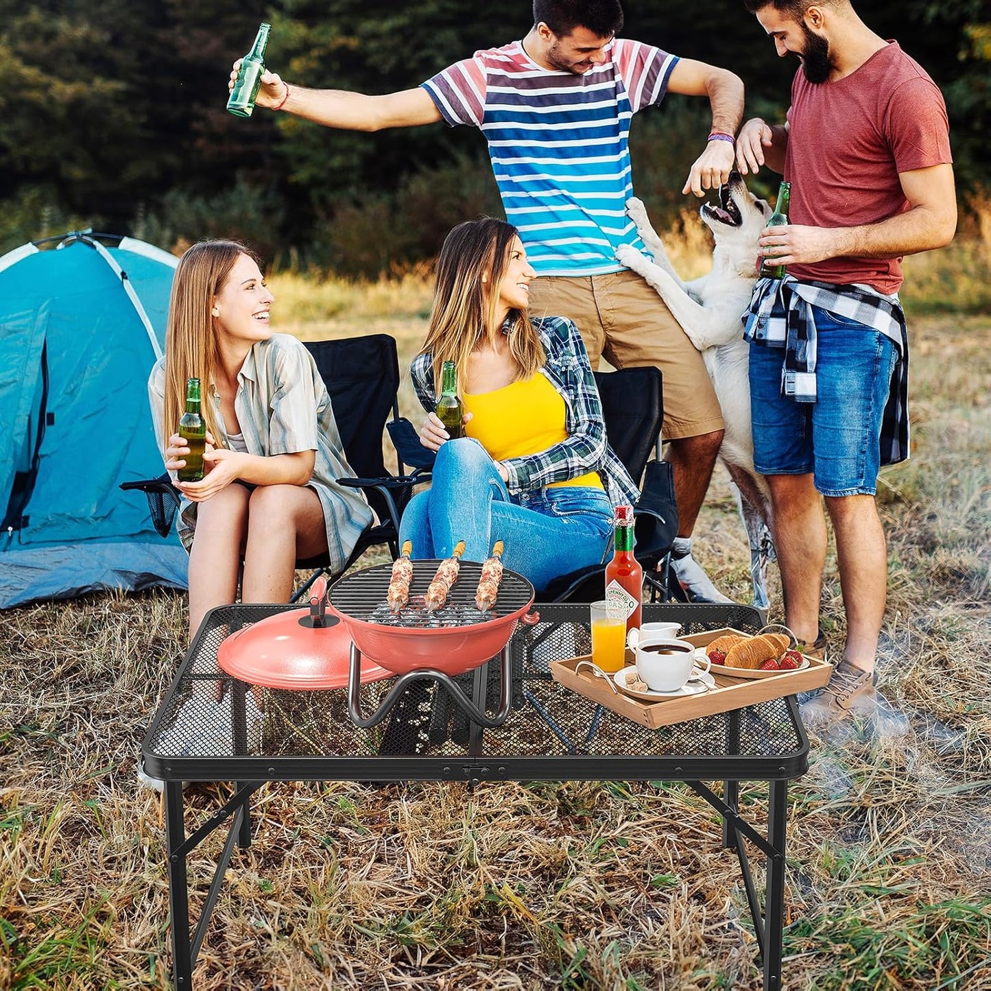 3 VINGLI Outdoor Grill Table, Folding Camping Table, ft Portable Picnic Table Adjustable Height, Lightweight Aluminum