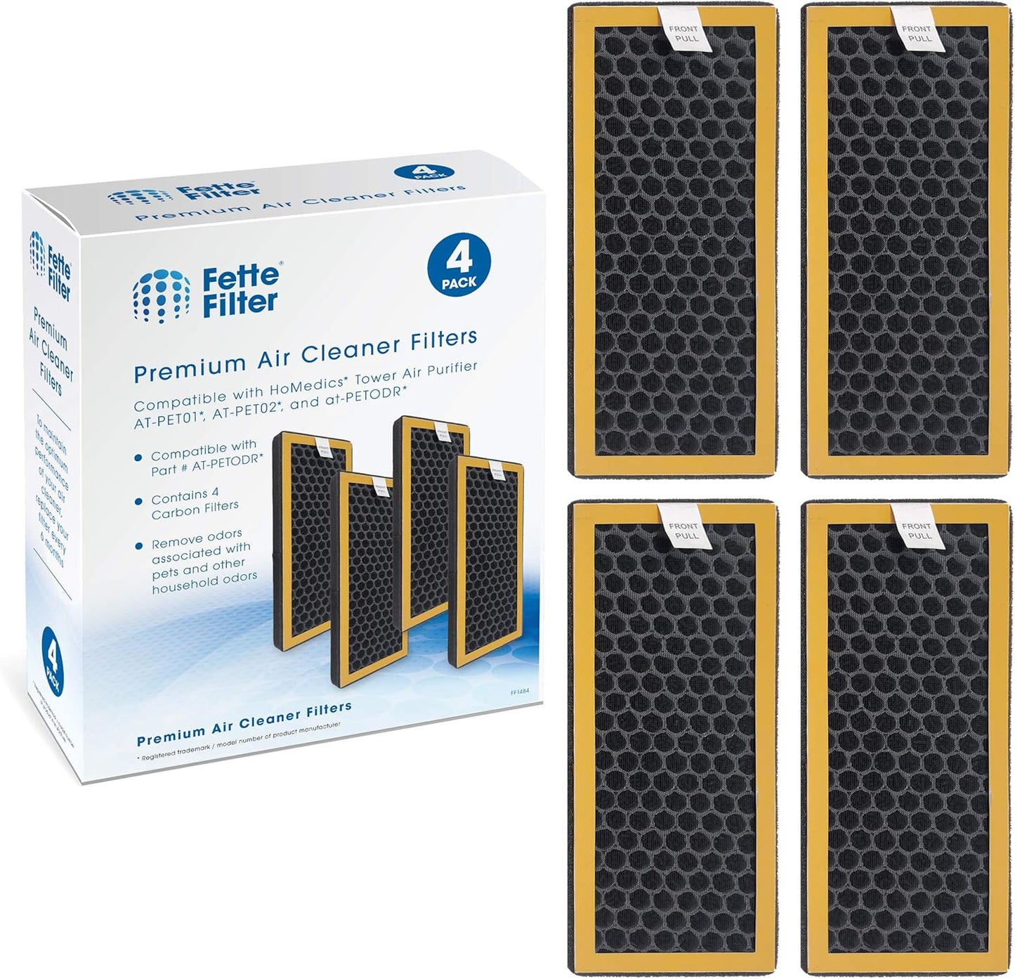 Fette Filter Pack of 4 - Activated Carbon Filter for HoMedics TotalClean PetPlus, Compare to AT-PET01, AT-PET02