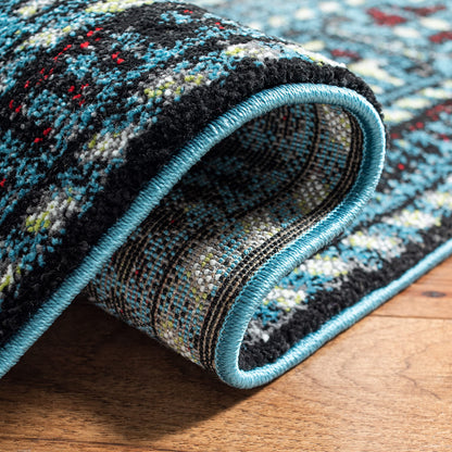 SAFAVIEH Vintage Hamadan Collection Area Rug - 10'6" x 14', Light Blue & Black, Traditional Oriental Design, Non-Shedding & Easy Care, Ideal for High Traffic Areas in Living Room, Bedroom (VTH213M)