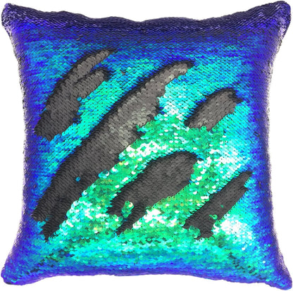 YOUR SMILE Mermaid Throw Pillow Case, Magic Reversible Sequins Decorative Cushion Cover, 16 x 16 Inches